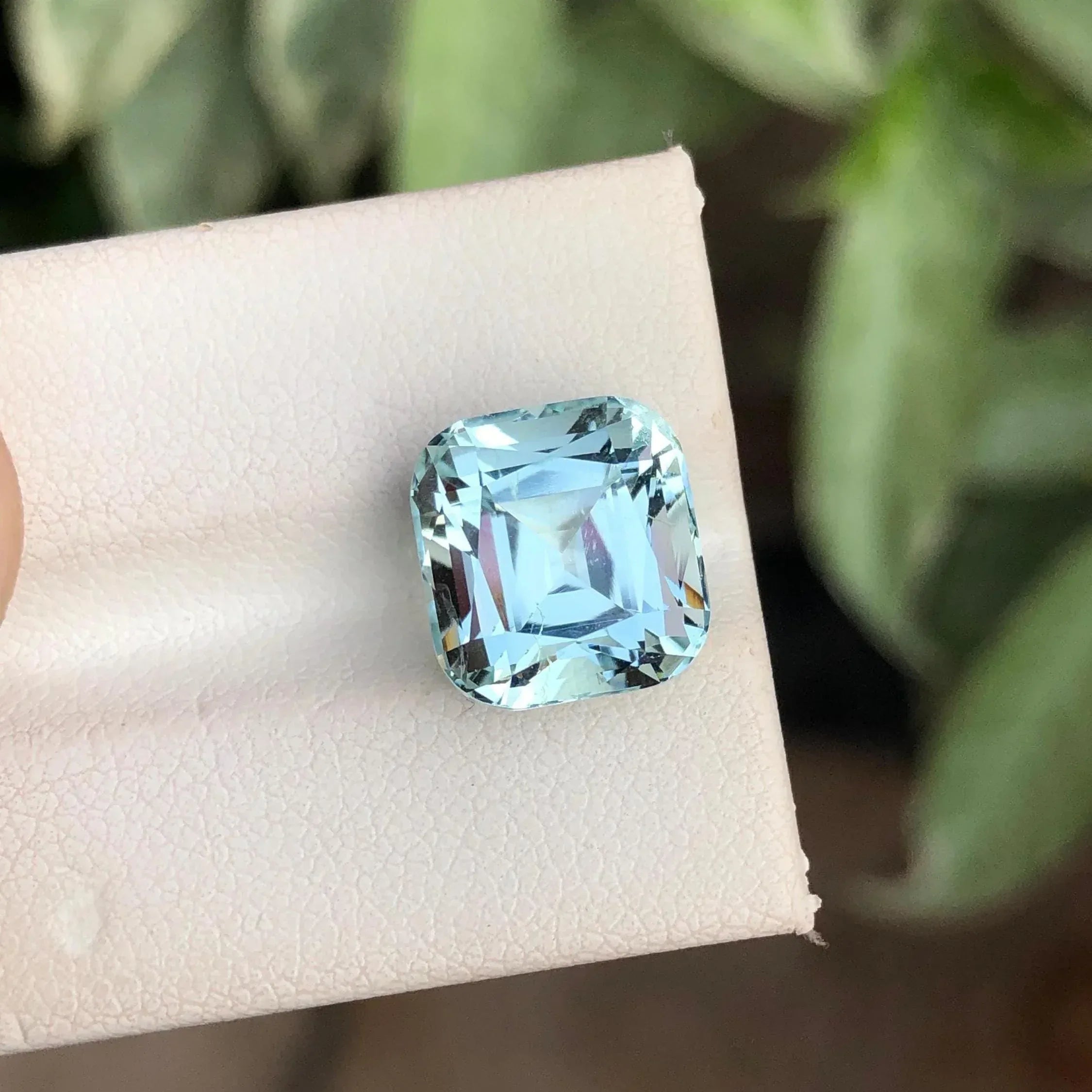 Faceted Cushion Cut Aquamarine Stone: 6.25 CTS, Columbia Blue - Splendor Gems