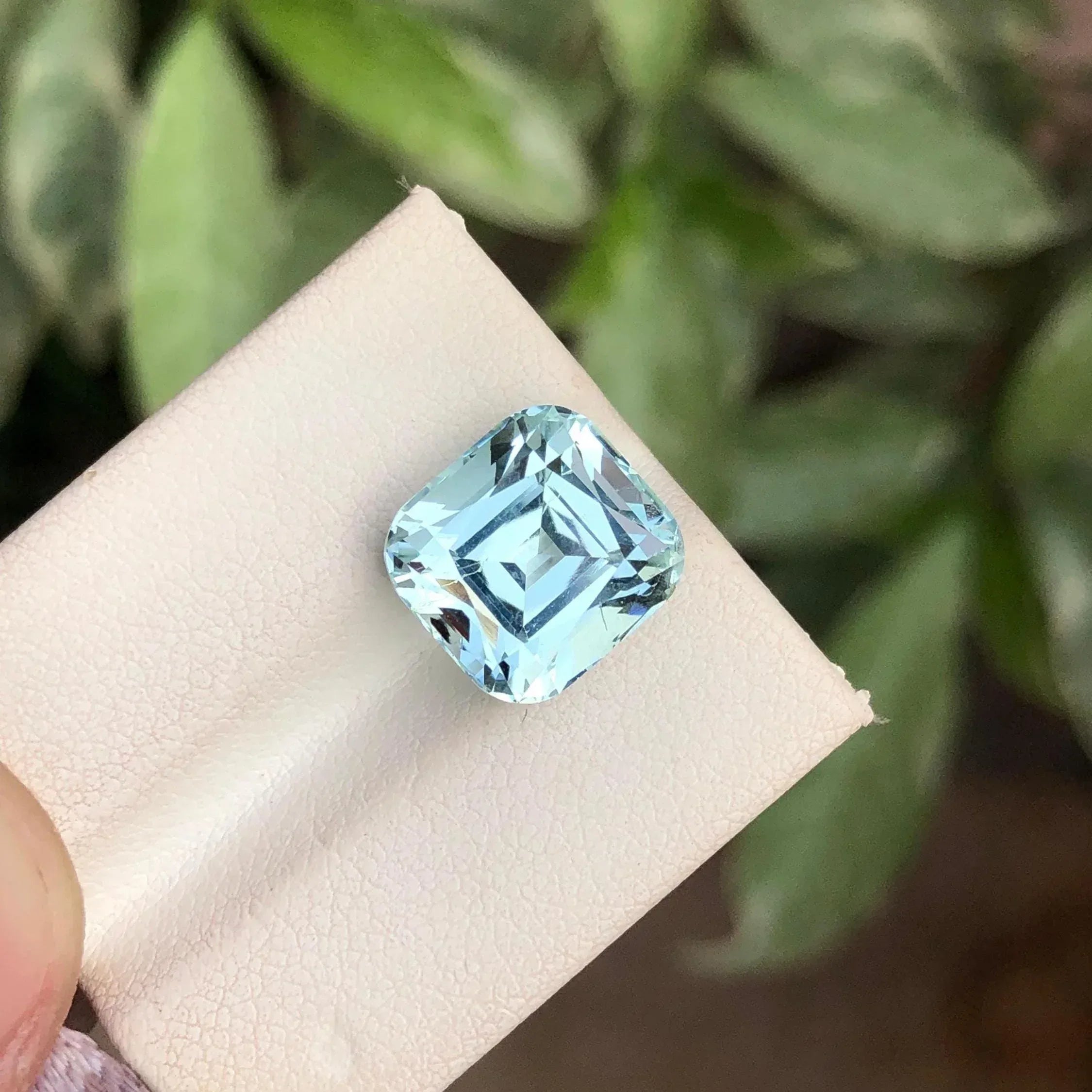Faceted Cushion Cut Aquamarine Stone: 6.25 CTS, Columbia Blue - Splendor Gems