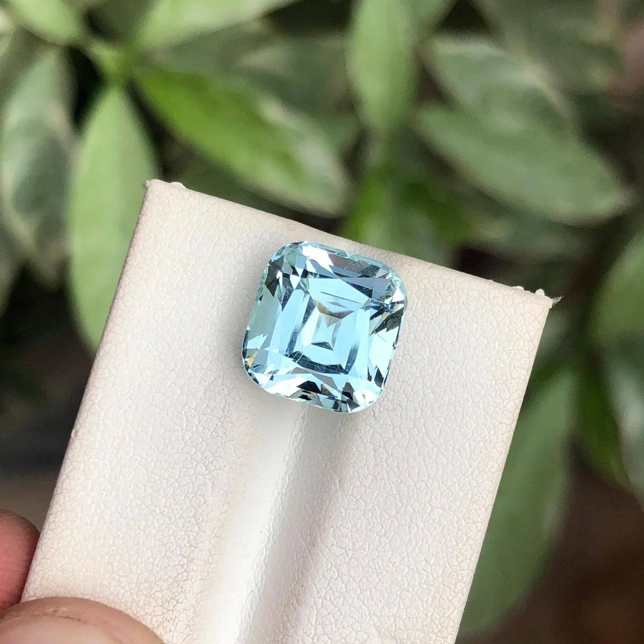Faceted Cushion Cut Aquamarine Stone: 6.25 CTS, Columbia Blue - Splendor Gems