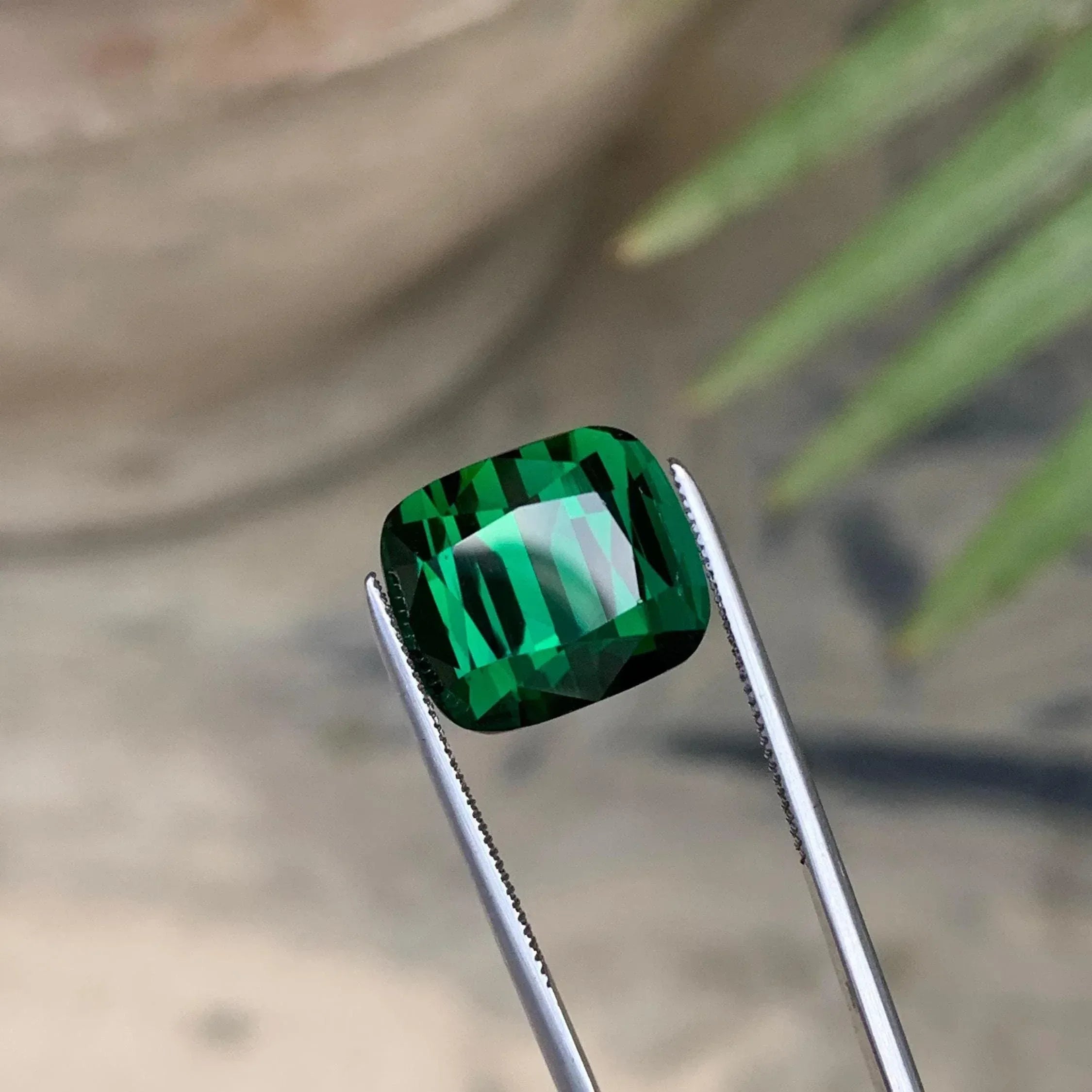 Deep Green Tourmaline: 11.70 ct Cushion Cut Gemstone from Afghanistan - Splendor Gems