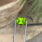 Venom Green Peridot Stone: 4.95 ct Faceted Cushion Cut, Pakistan Origin