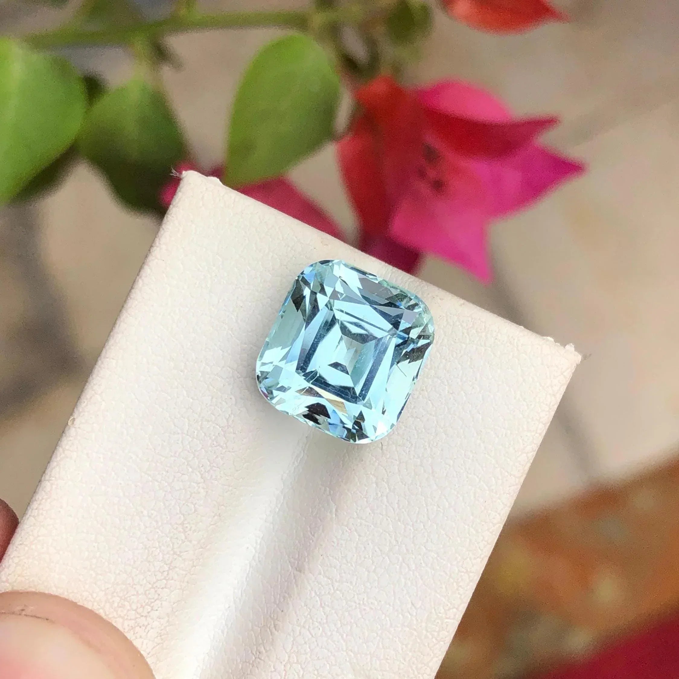 Faceted Cushion Cut Aquamarine Stone: 6.25 CTS, Columbia Blue - Splendor Gems
