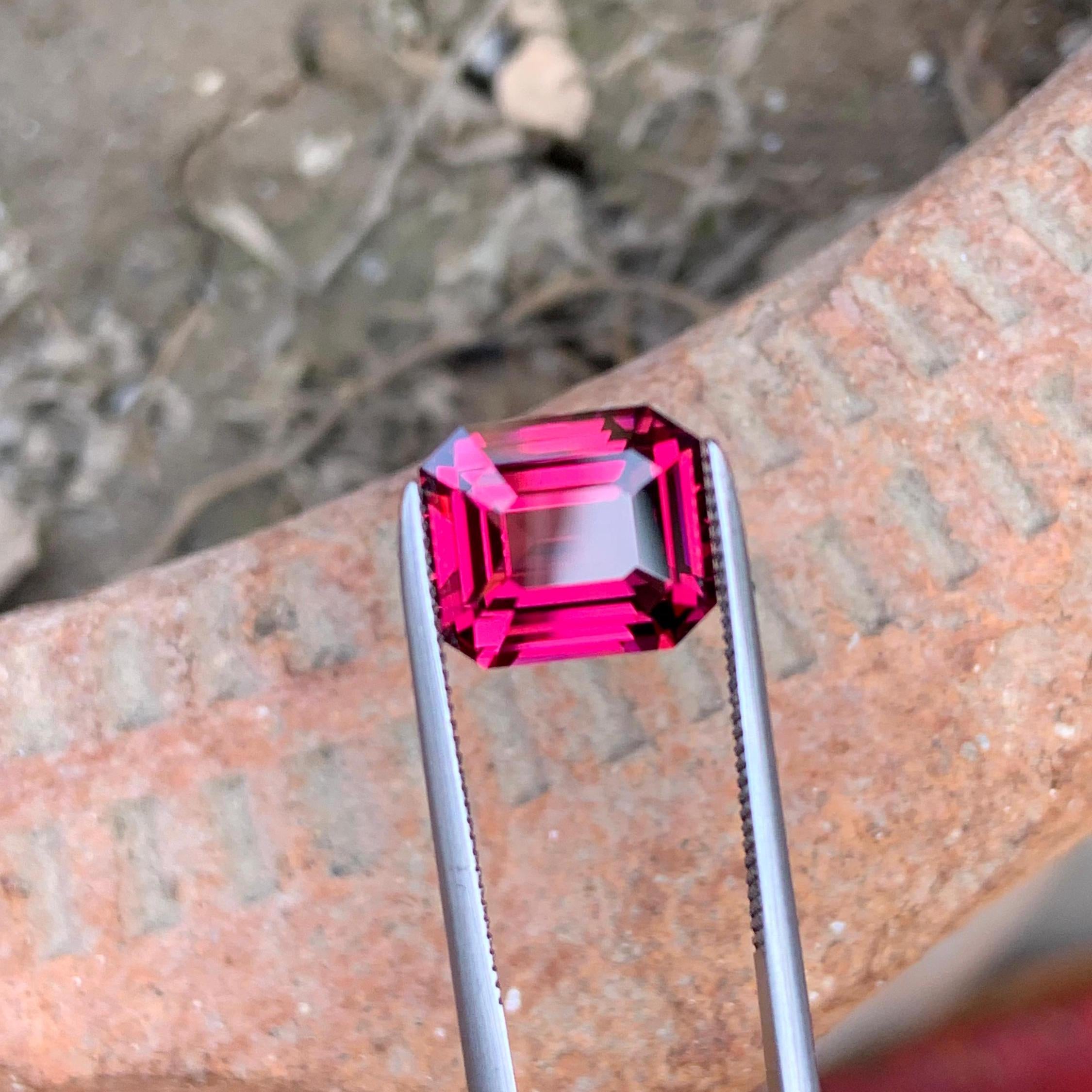 Hot Pink Garnet Stone: 4.20 CTS Emerald Cut Loose Gemstone