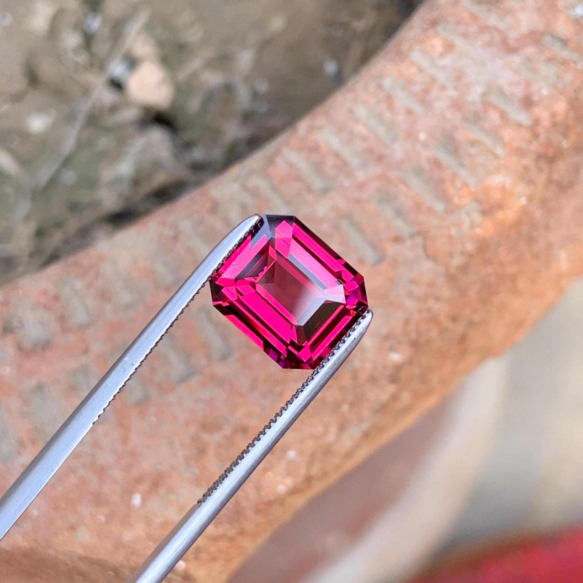 Hot Pink Garnet Stone: 4.20 CTS Emerald Cut Loose Gemstone