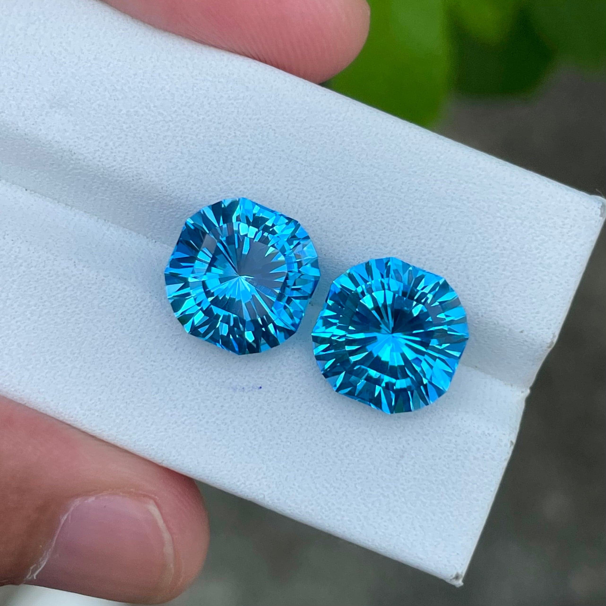 Neon Blue Topaz Pair: 13.90 Carat Octagon Gemstones, Madagascar Origin