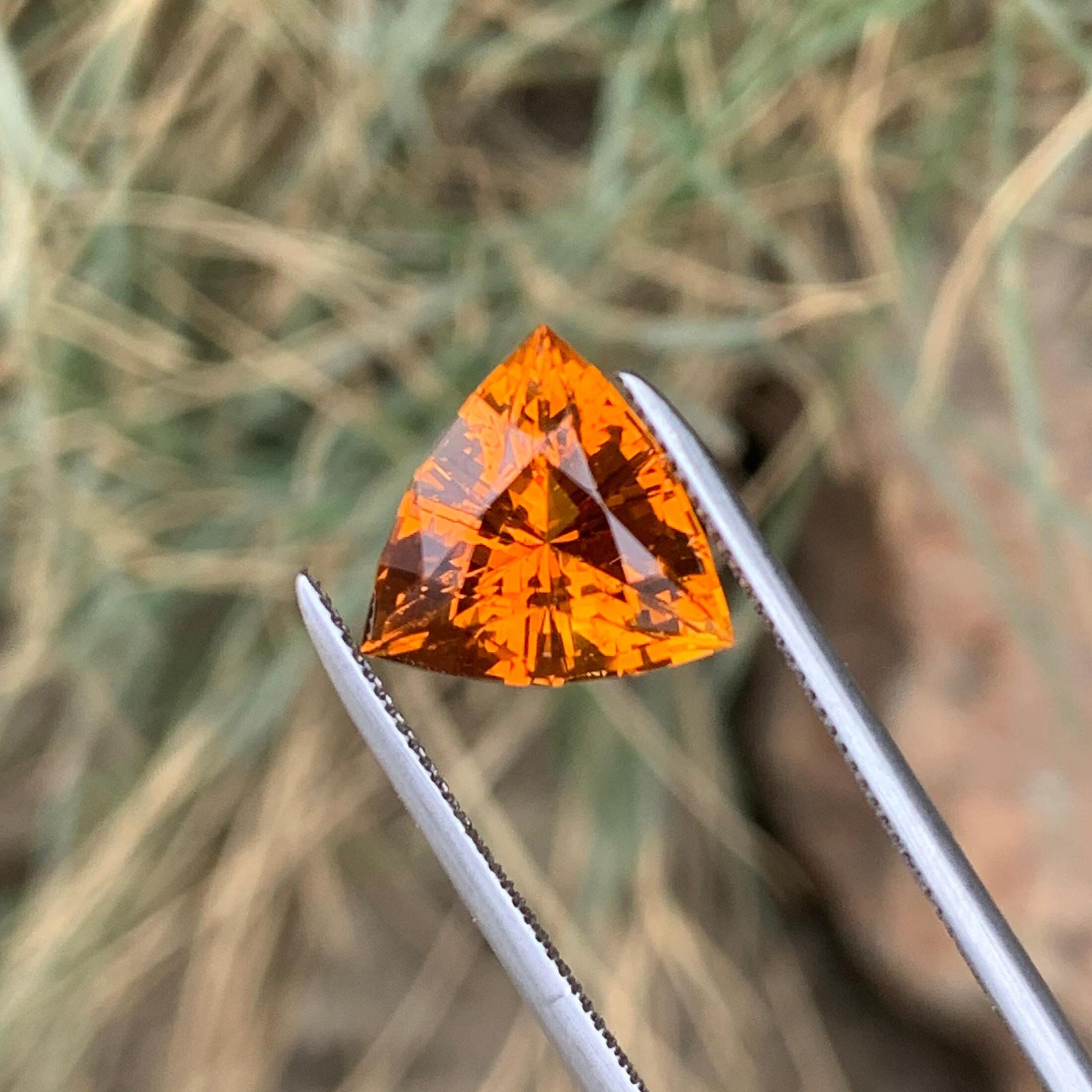 Natural Mandarin Citrine: 2.70 CTS Faceted Trillion Cut Gemstone