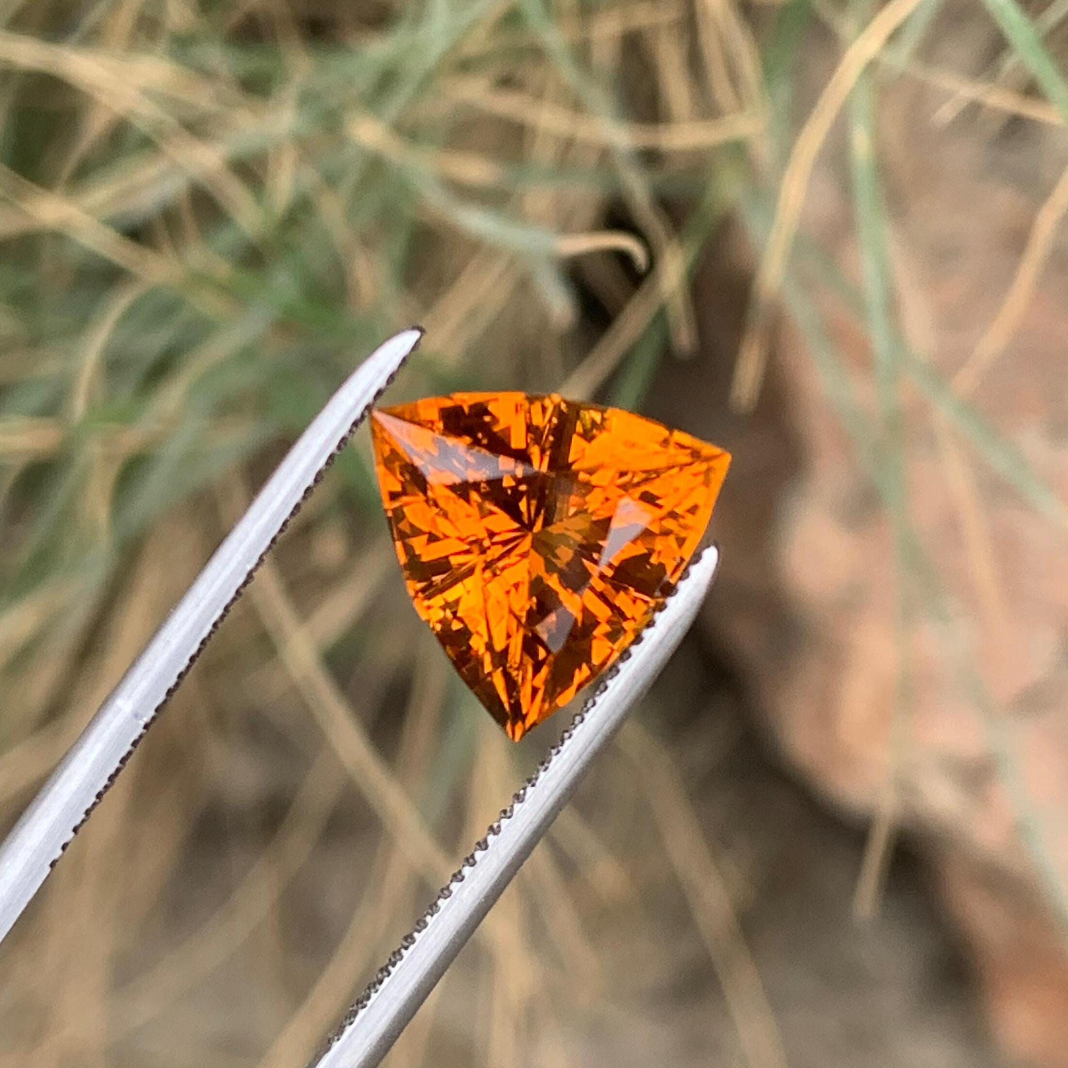 Natural Mandarin Citrine: 2.70 CTS Faceted Trillion Cut Gemstone