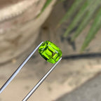 Venom Green Peridot Stone: 4.95 ct Faceted Cushion Cut, Pakistan Origin