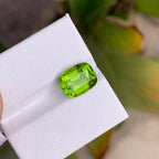 Venom Green Peridot Stone: 4.95 ct Faceted Cushion Cut, Pakistan Origin