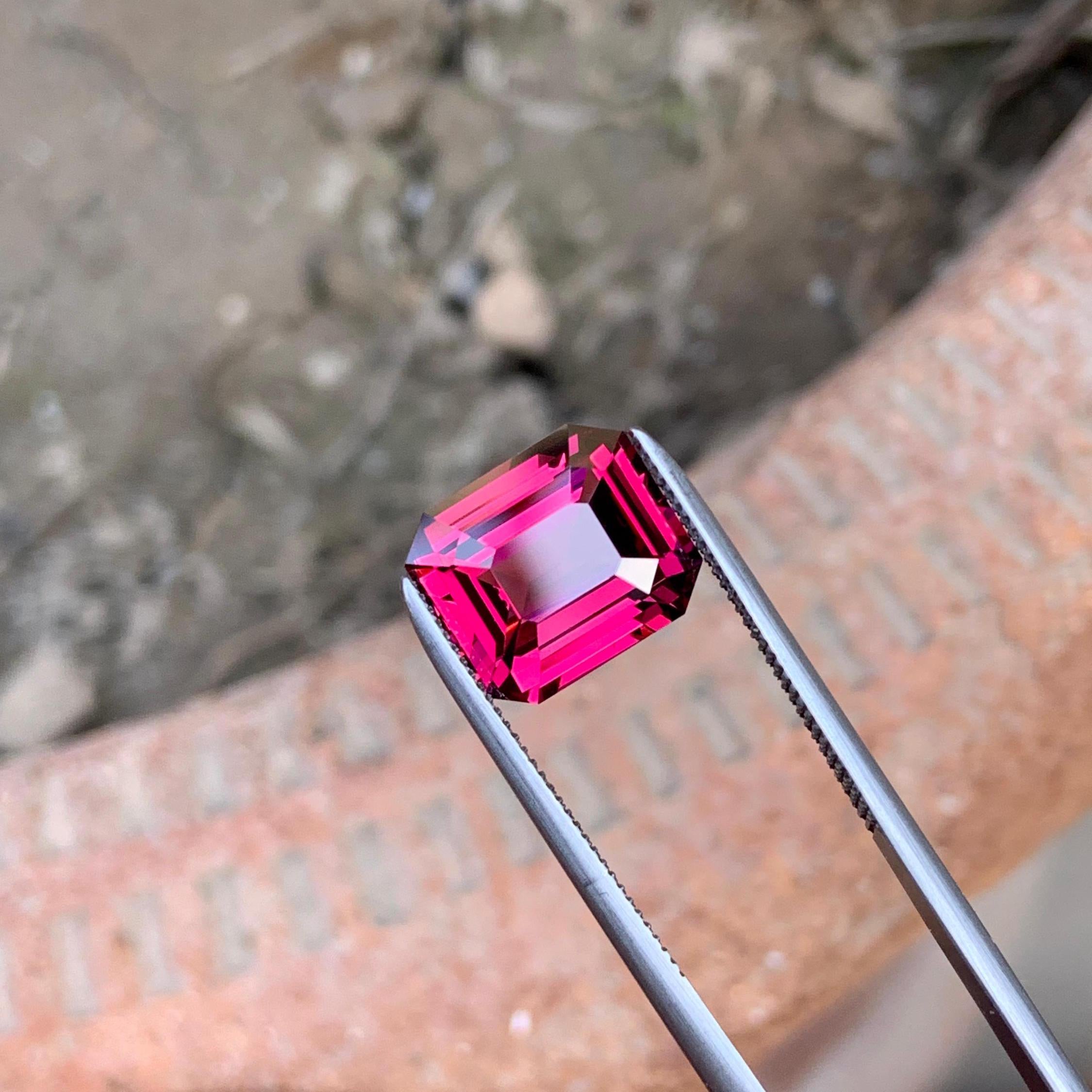 Hot Pink Garnet Stone: 4.20 CTS Emerald Cut Loose Gemstone