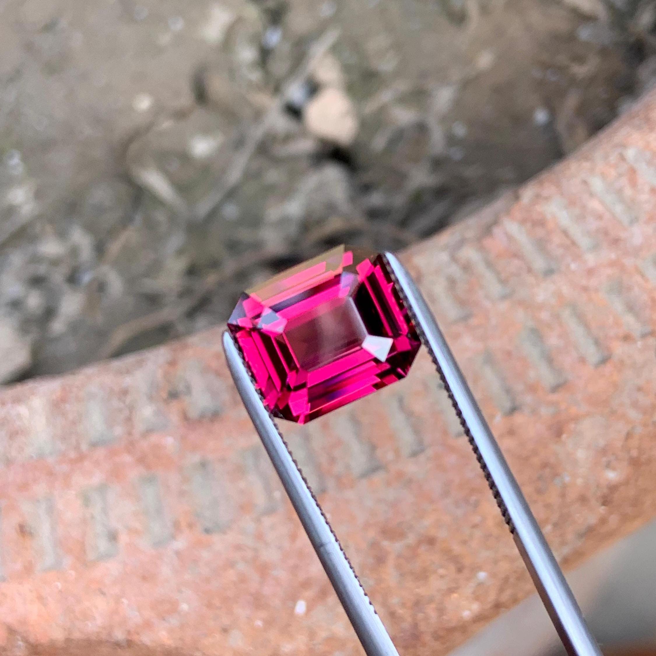 Hot Pink Garnet Stone: 4.20 CTS Emerald Cut Loose Gemstone