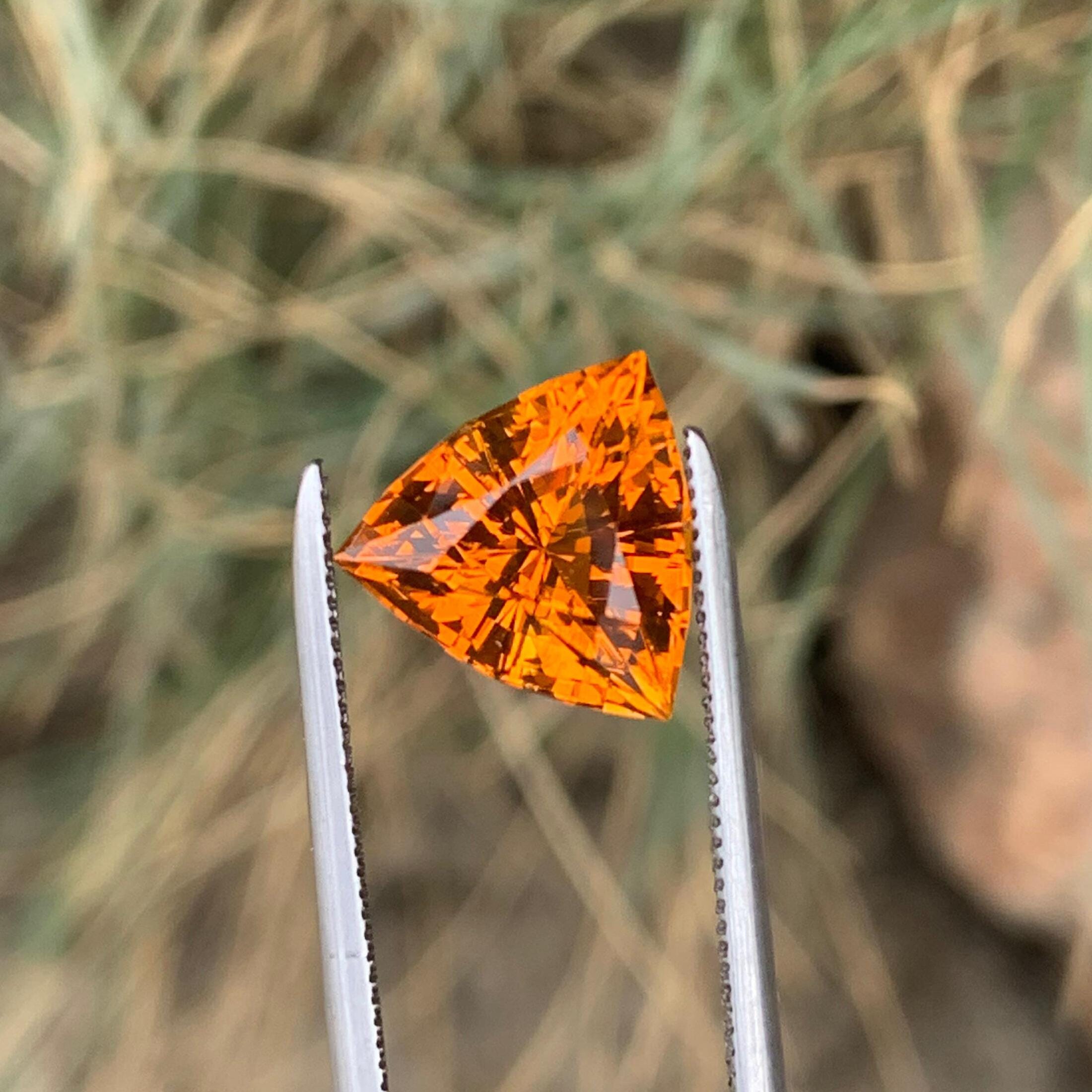 Natural Mandarin Citrine: 2.70 CTS Faceted Trillion Cut Gemstone