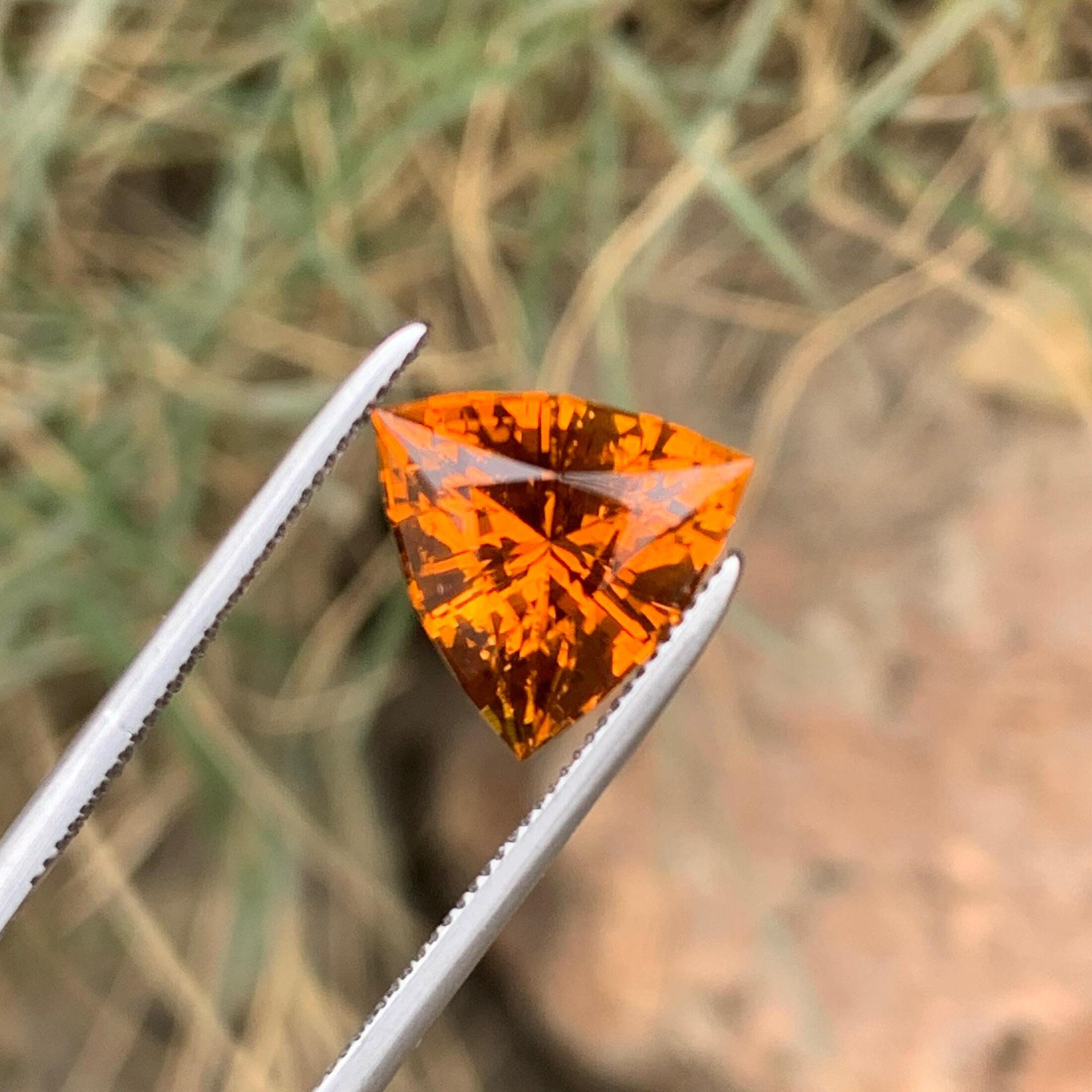 Natural Mandarin Citrine: 2.70 CTS Faceted Trillion Cut Gemstone