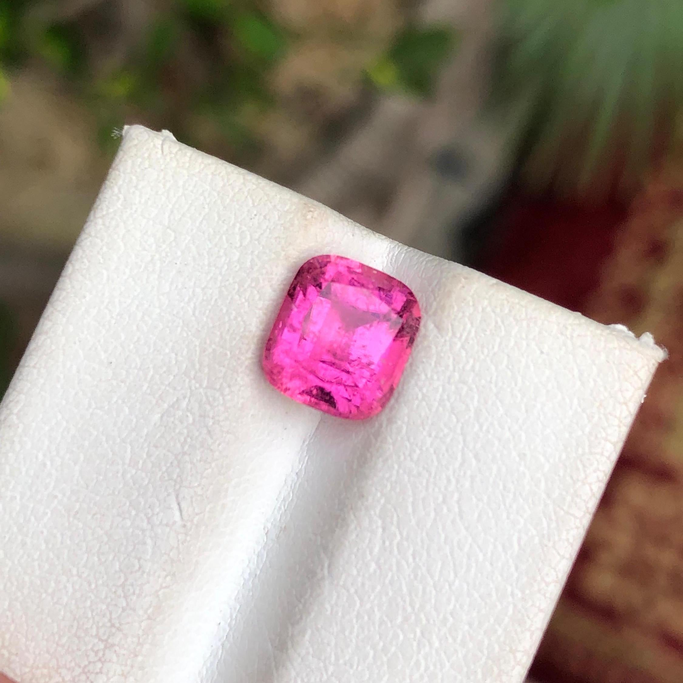Neon Pink Rubelite Tourmaline: 1.90 CTS Afghan Cushion Cut Gemstone