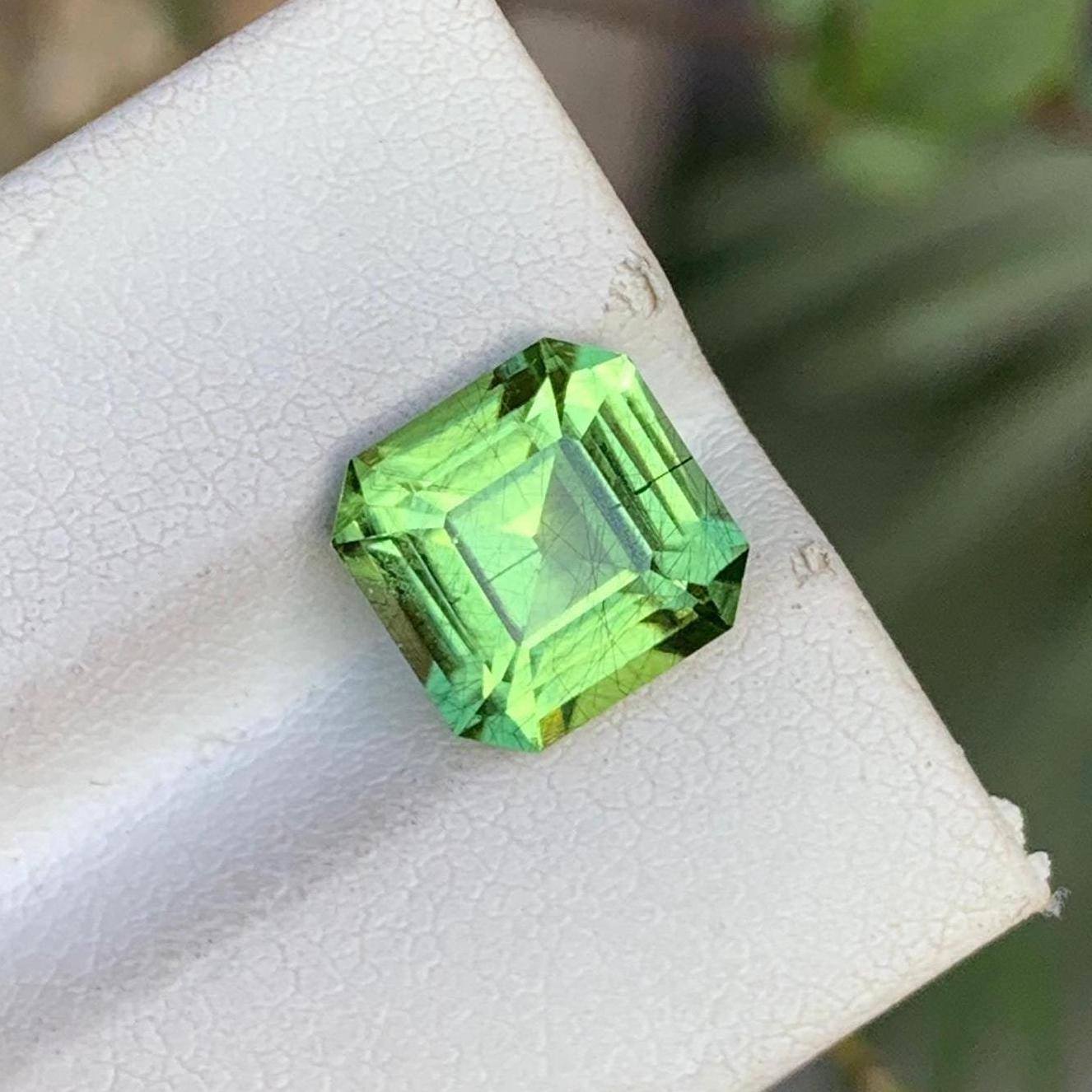 Natural Peridot Gemstone: 3 Carat Faceted Asscher Cut with Needle Inclusion Main image