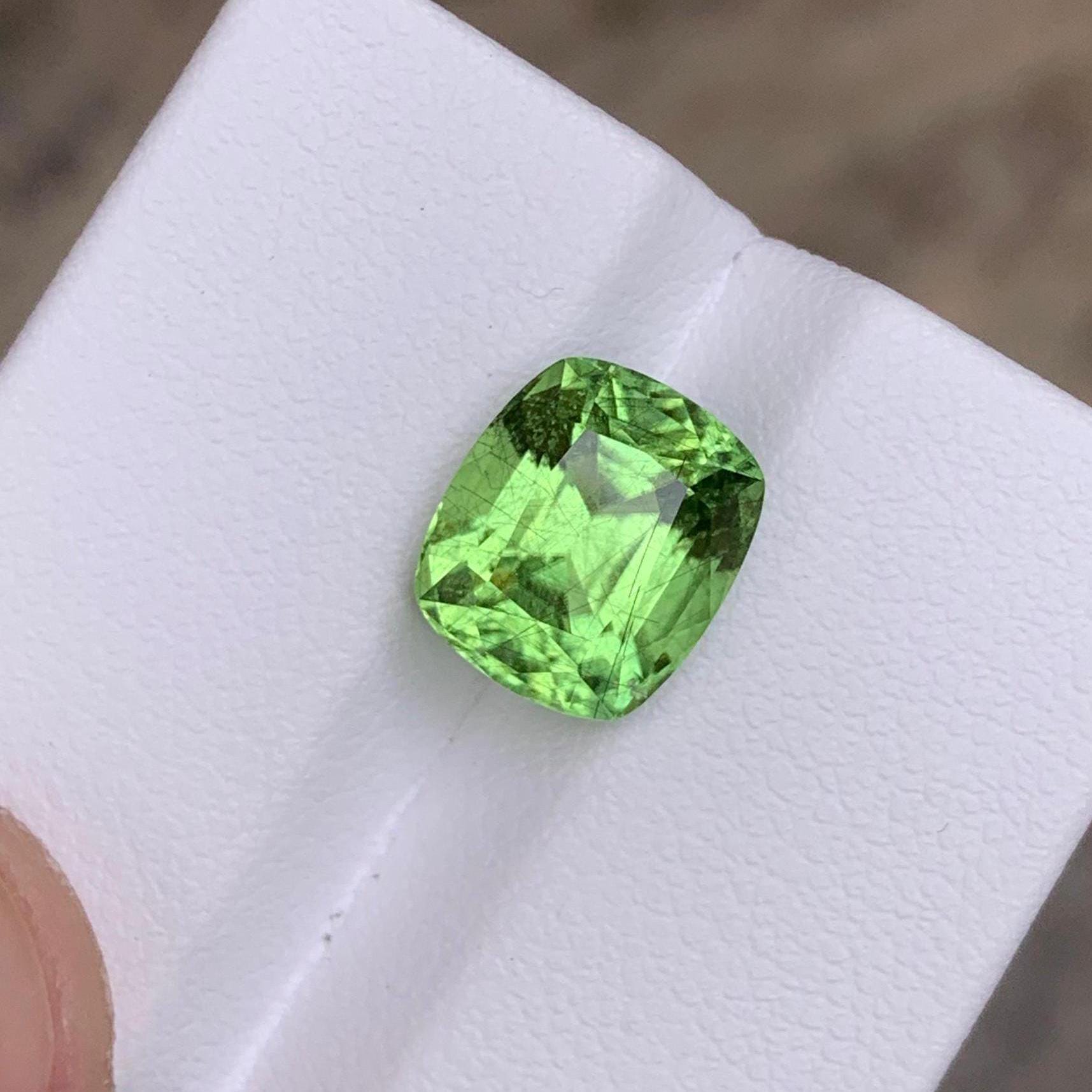 Mint Green Cushion Cut Peridot: 4.95 ct Loose Gemstone