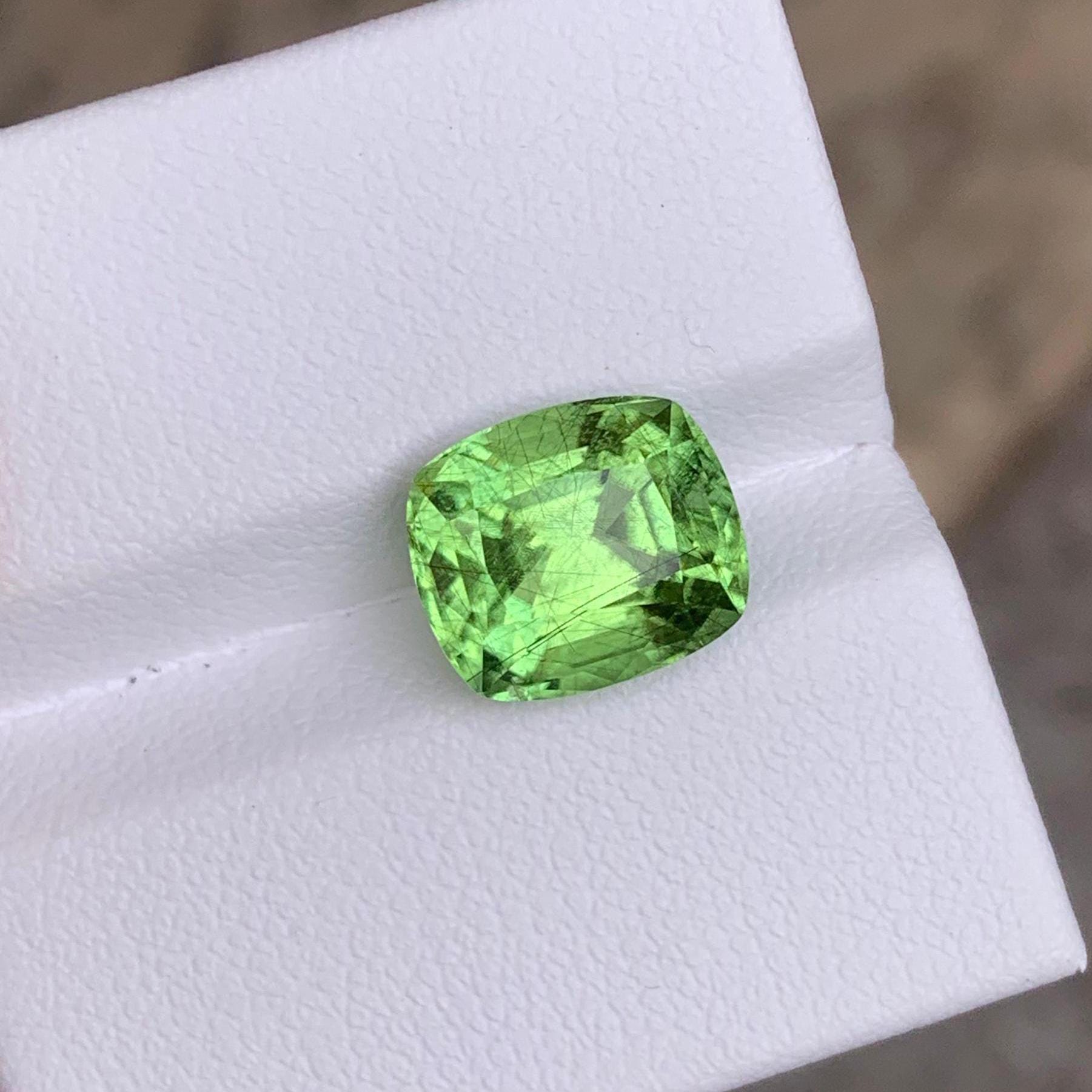 Mint Green Cushion Cut Peridot: 4.95 ct Loose Gemstone