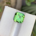 Natural Peridot Gemstone: 3 Carat Faceted Asscher Cut with Needle Inclusion