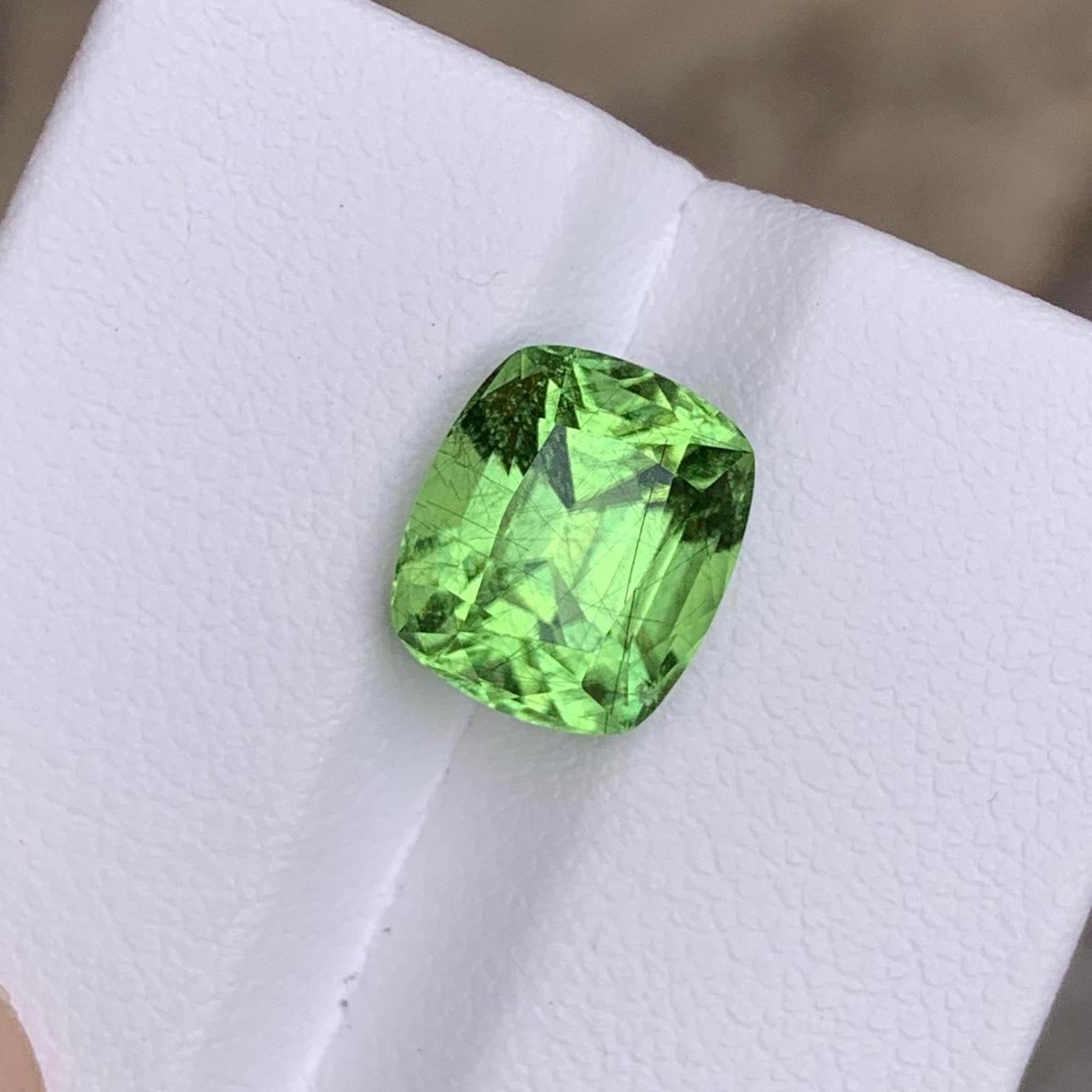 Mint Green Cushion Cut Peridot: 4.95 ct Loose Gemstone Main image