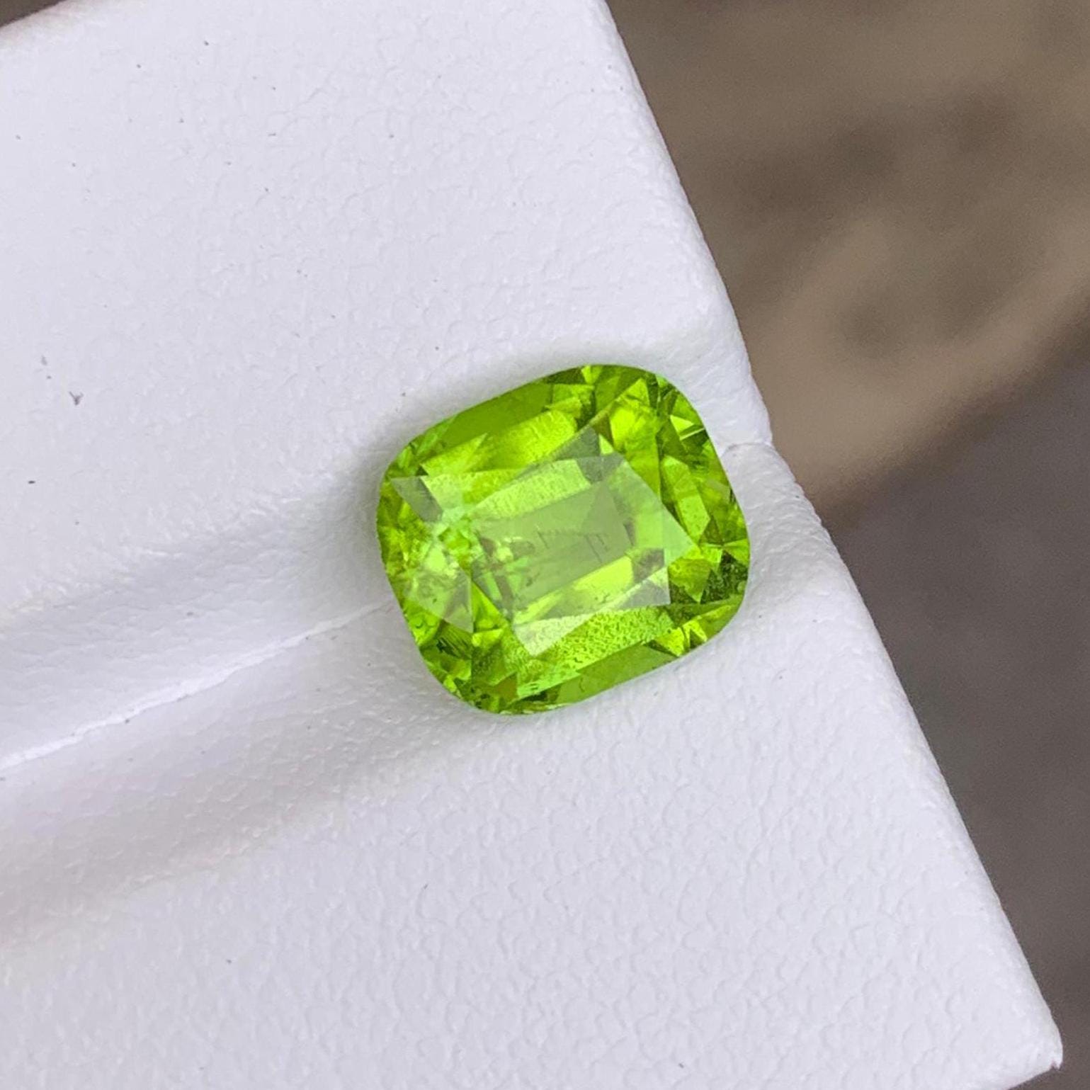 Lime Green Peridot: 1.50 Cts AAA Cushion Cut Gemstone