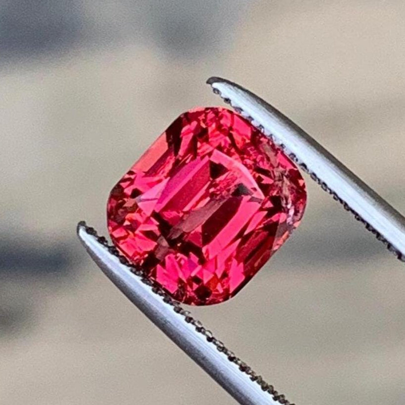 Hot Pink Garnet Gemstone: 2.25 ct Faceted Cushion Cut