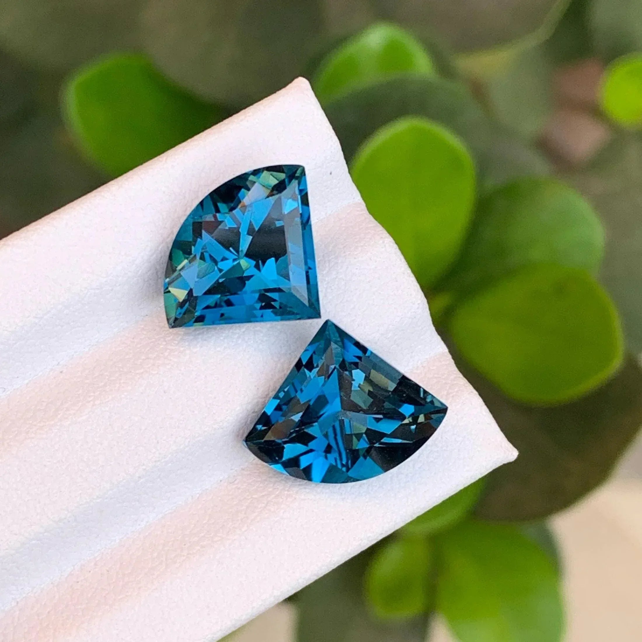 13.95 CTS London Blue Topaz Pair: Faceted Trillion Cut Gemstones - Splendor Gems Main image