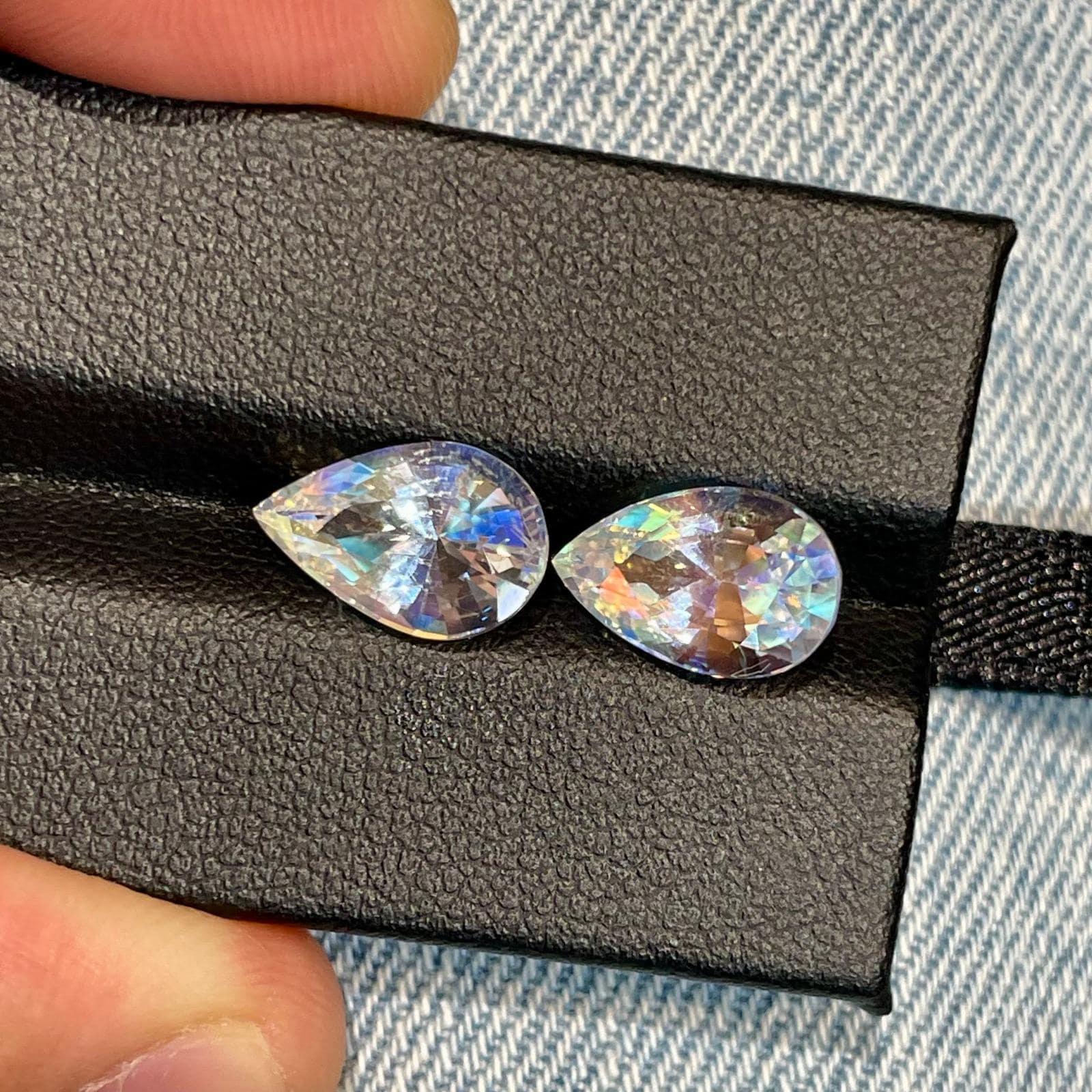5.47 Carat Faceted Pear Rainbow Moonstone Pair: VVS Sri Lanka Gemstone Secondary image