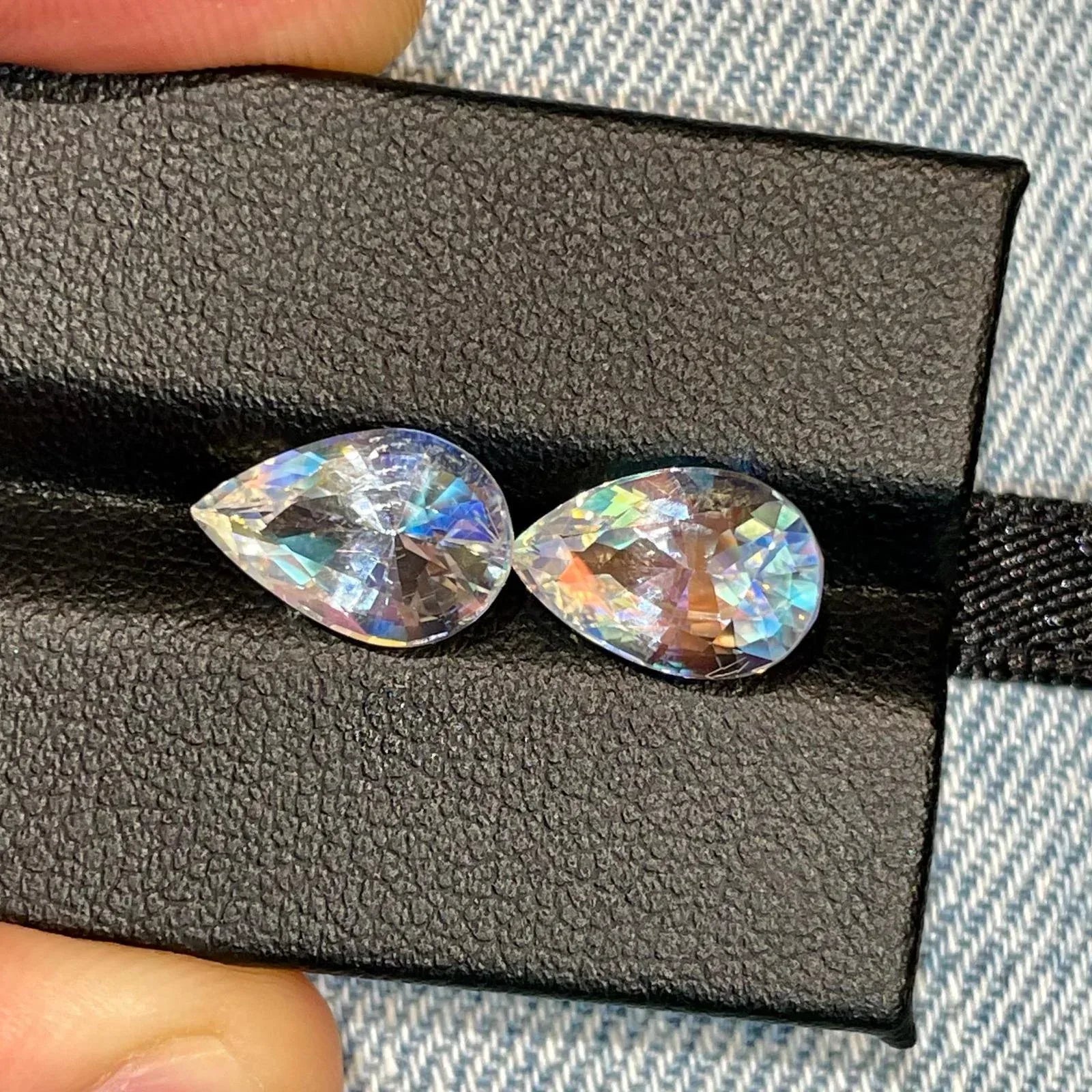 5.47 Carat Faceted Pear Rainbow Moonstone Pair: VVS Sri Lanka Gemstone - Splendor Gems