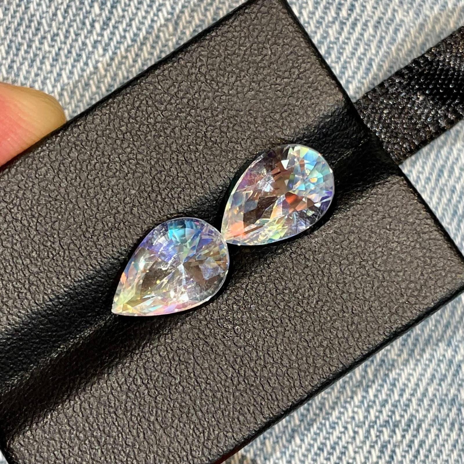 5.47 Carat Faceted Pear Rainbow Moonstone Pair: VVS Sri Lanka Gemstone - Splendor Gems