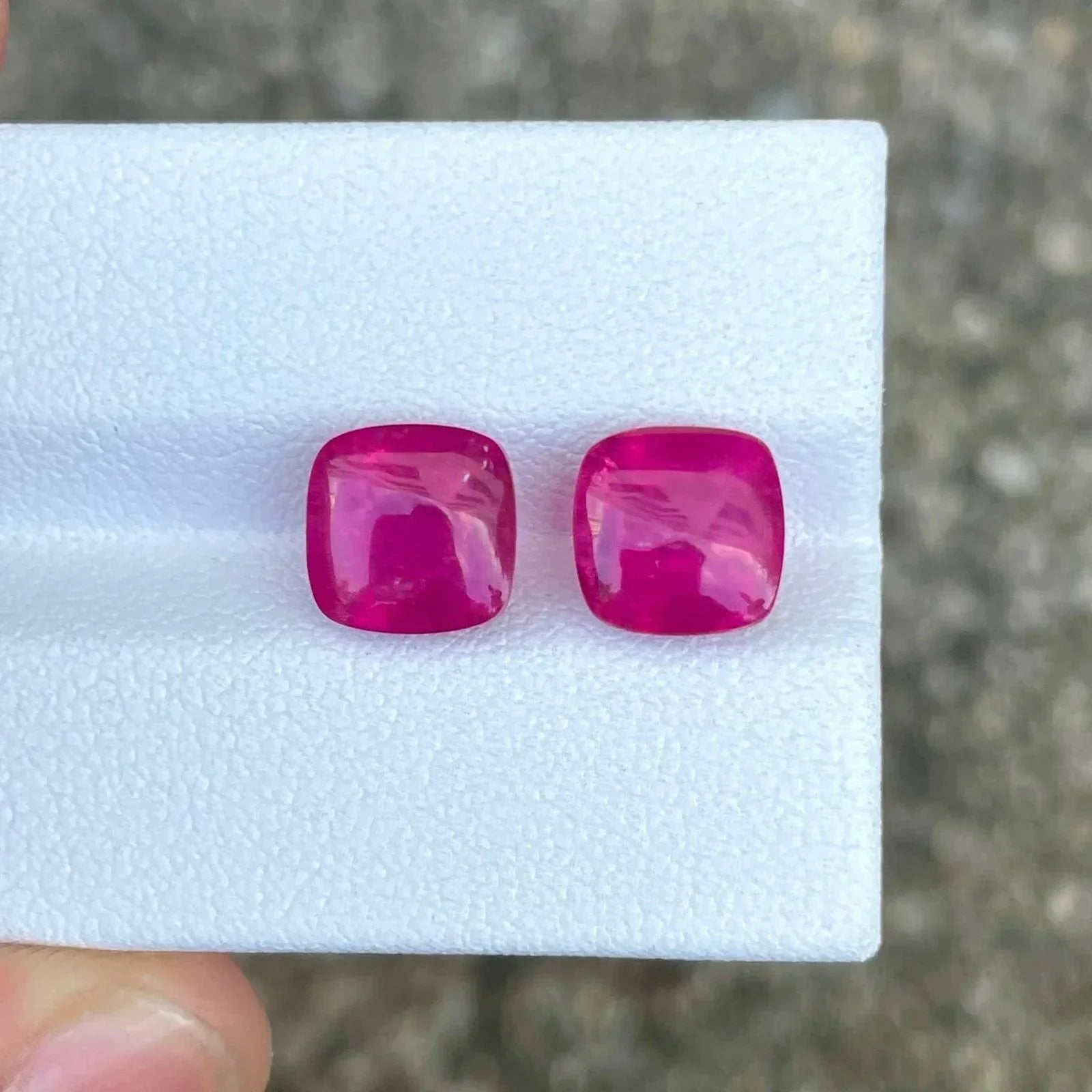 6.24 Carat Reddish Pink Rubellite Sugarloaf Pair: Afghanistan Cushion Cut Gemstone Secondary image