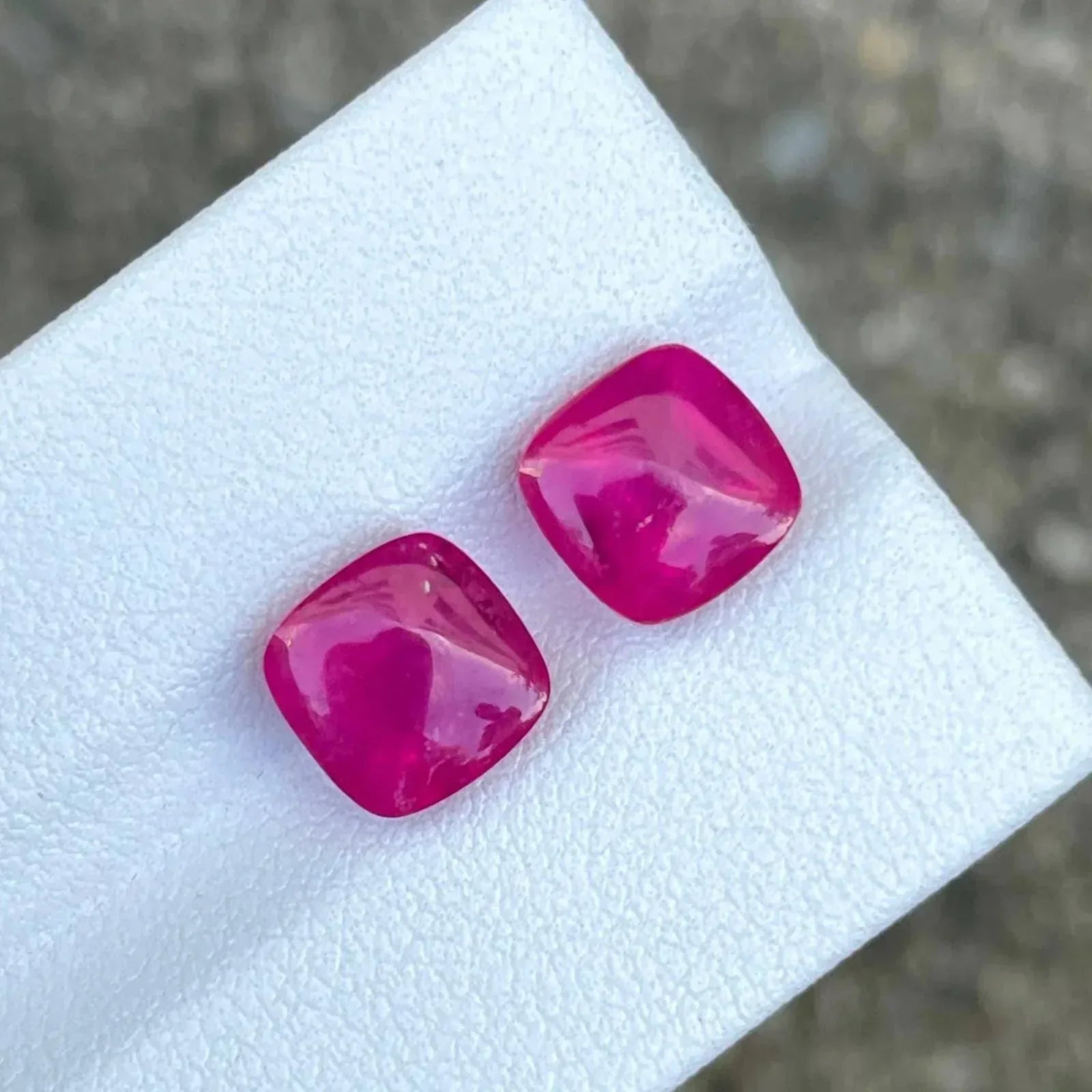 6.24 Carat Reddish Pink Rubellite Sugarloaf Pair: Afghanistan Cushion Cut Gemstone - Splendor Gems Main image
