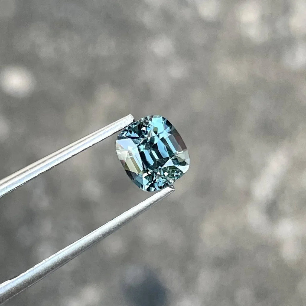 1.56 Carat Teal Gray Spinel Stone: Cushion Cut Burmese Gemstone - Splendor Gems