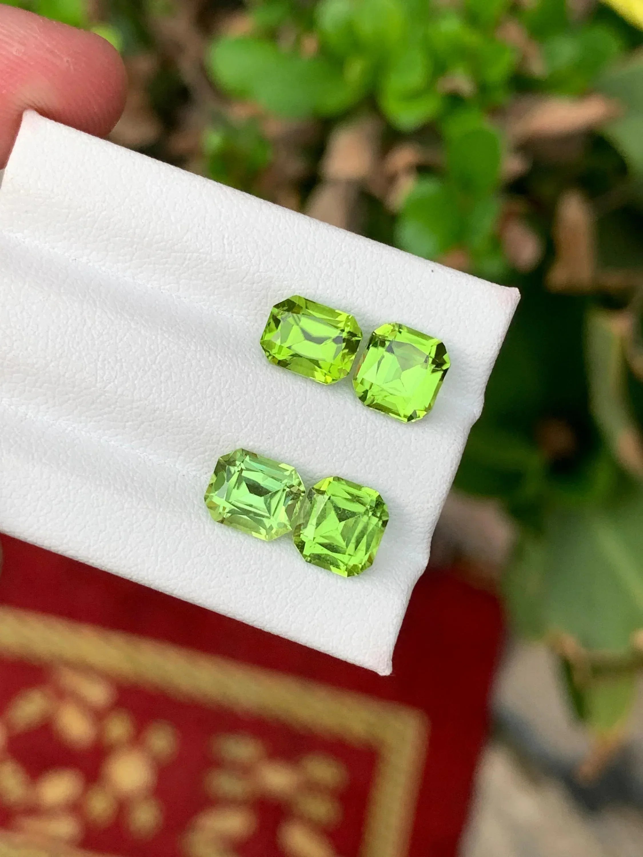 Apple Green Peridot Gemstone Pair: Faceted Cut, Pakistan - Splendor Gems