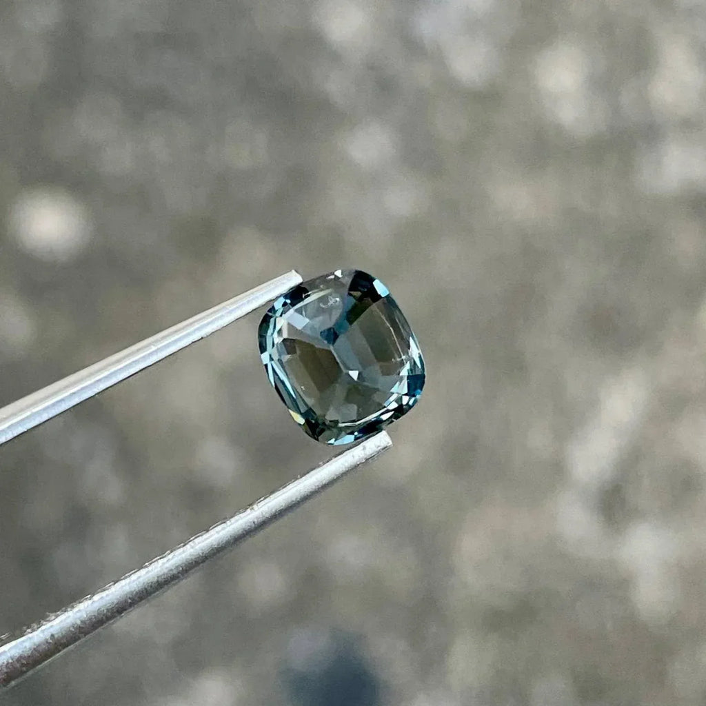 1.56 Carat Teal Gray Spinel Stone: Cushion Cut Burmese Gemstone - Splendor Gems