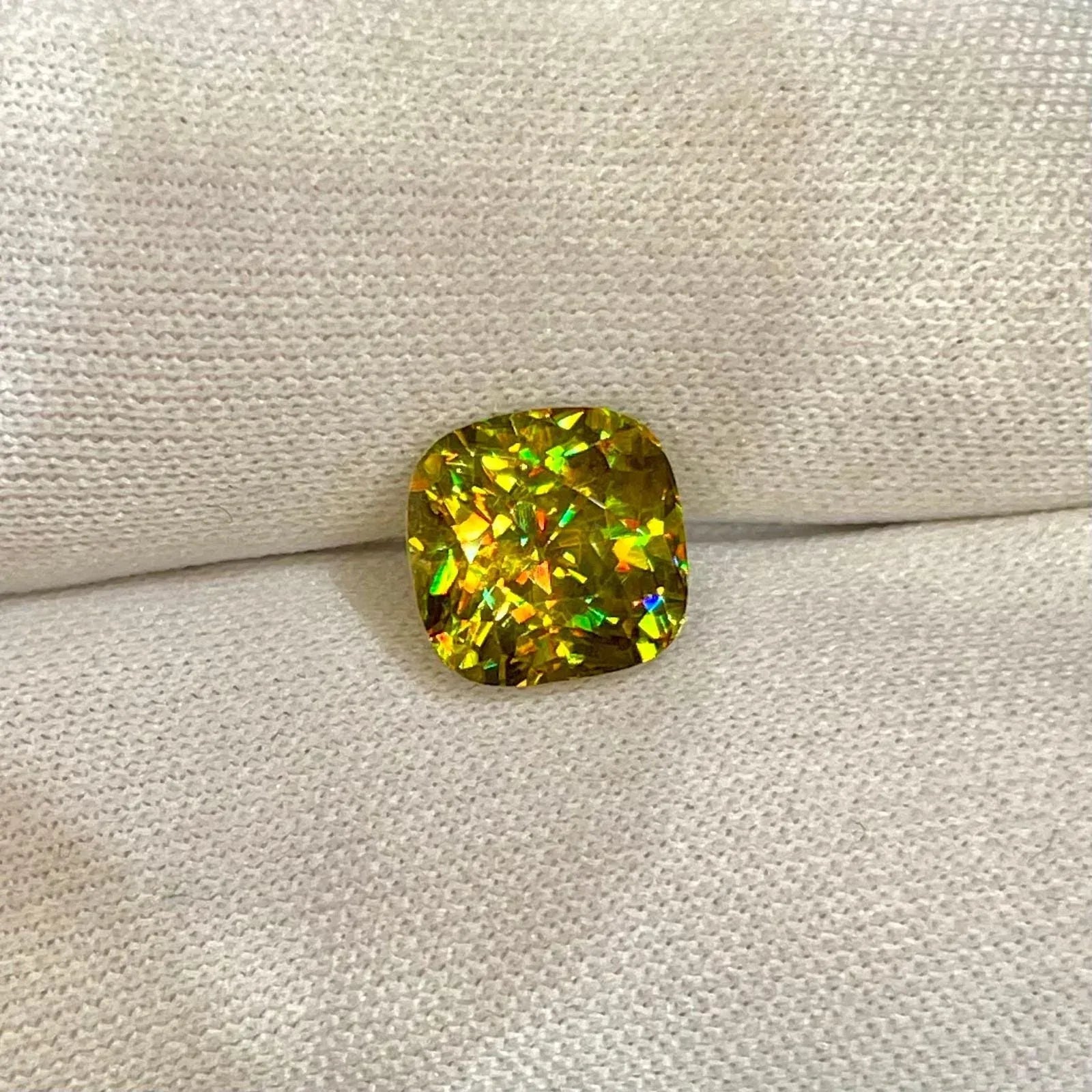 4.45 Carat Cushion Cut Sphene Gemstone: Madagascar Vivid Fire - Splendor Gems