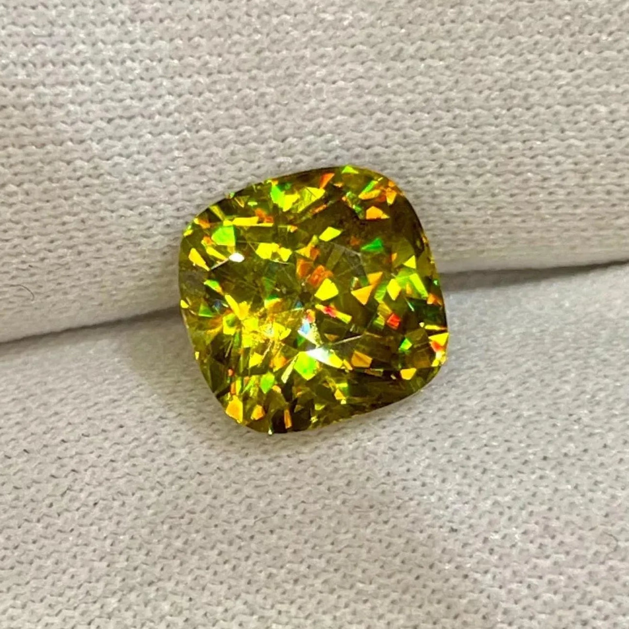 4.45 Carat Cushion Cut Sphene Gemstone: Madagascar Vivid Fire - Splendor Gems Main image
