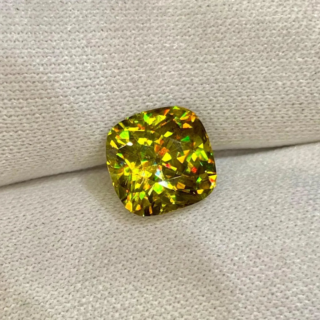 4.45 Carat Cushion Cut Sphene Gemstone: Madagascar Vivid Fire - Splendor Gems