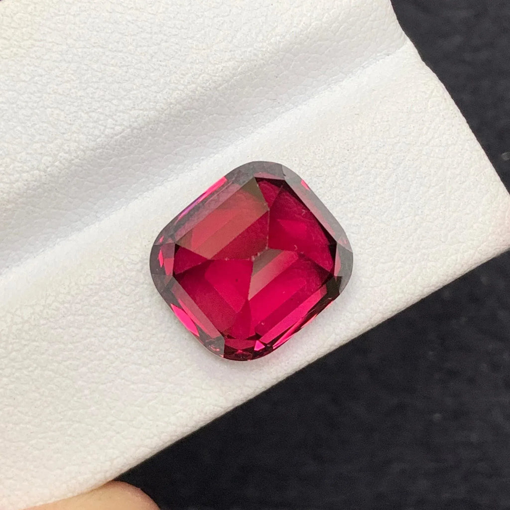 Cherry Red Garnet: 11.30 CTS Faceted Cushion Cut Gemstone - Splendor Gems