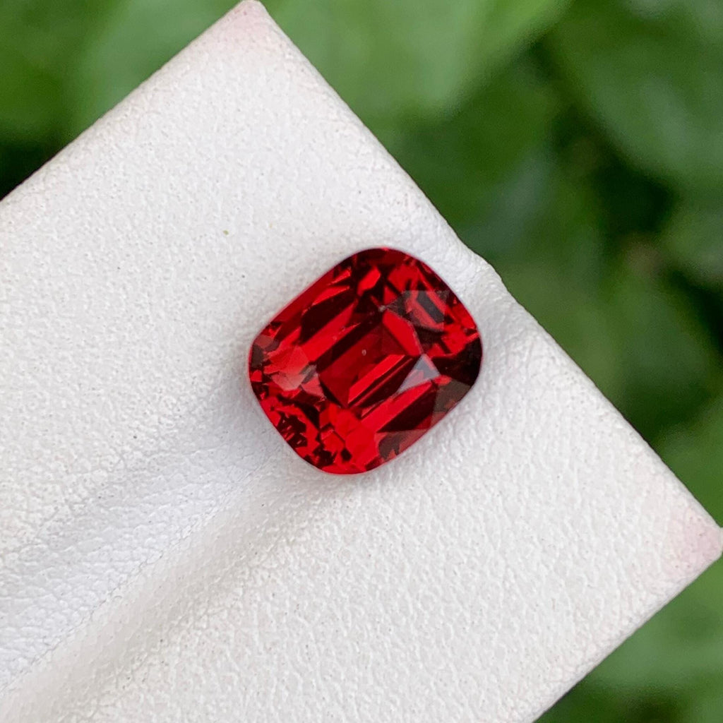 Venetian Red Garnet Gemstone: Faceted Cushion Cut, 5.20 CTS, Madagascar