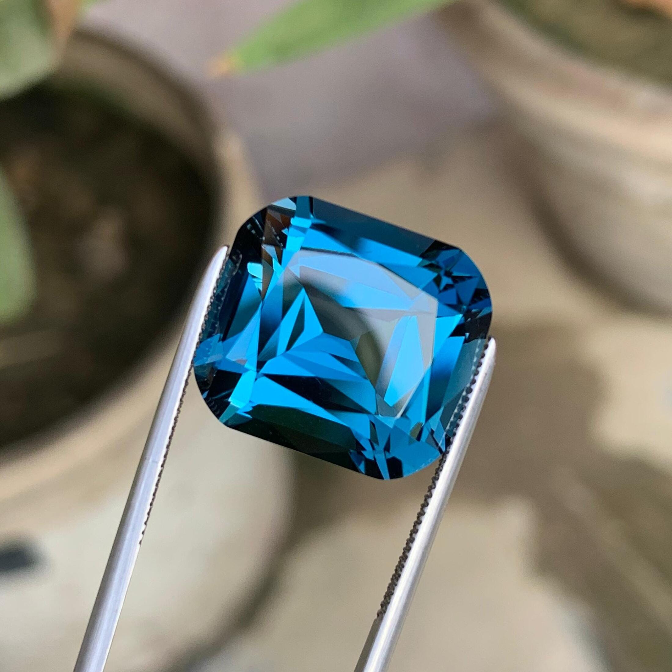French Blue Topaz Gemstone: 18.80 ct Cushion Cut, Brazil