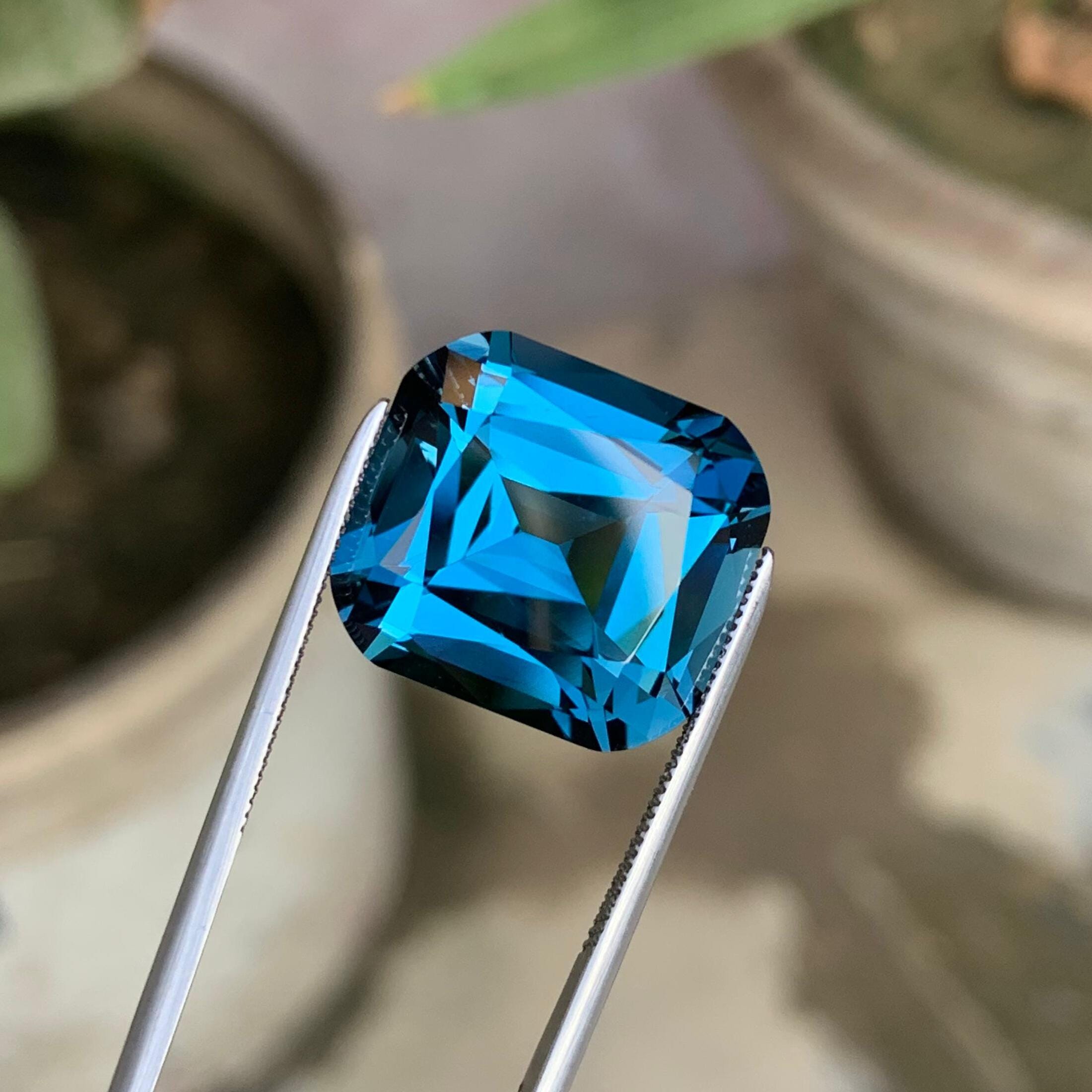 French Blue Topaz Gemstone: 18.80 ct Cushion Cut, Brazil
