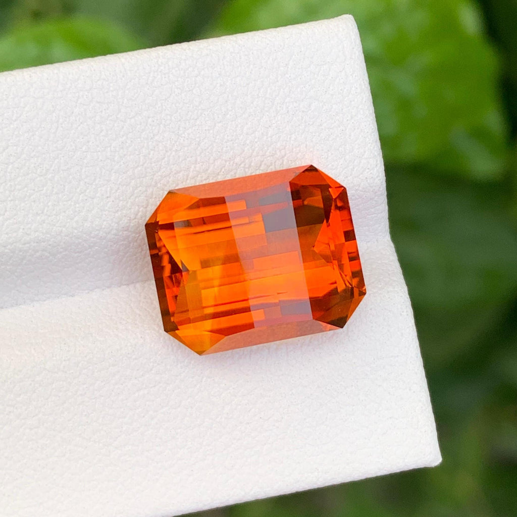 Pixel Cut Mandarin Citrine: 8.70 Carat Loose Gemstone
