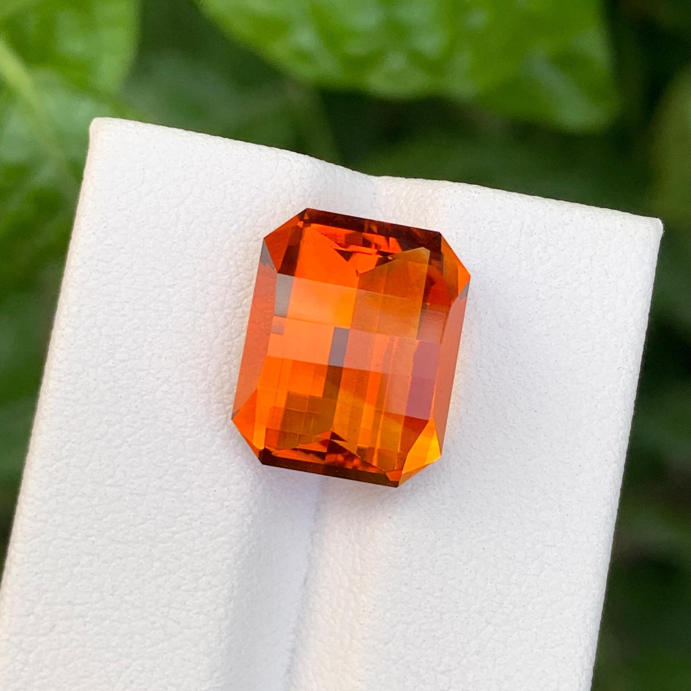 Pixel Cut Mandarin Citrine: 8.70 Carat Loose Gemstone