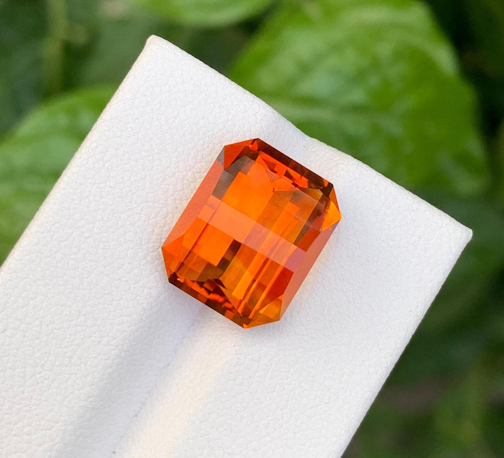 Pixel Cut Mandarin Citrine: 8.70 Carat Loose Gemstone