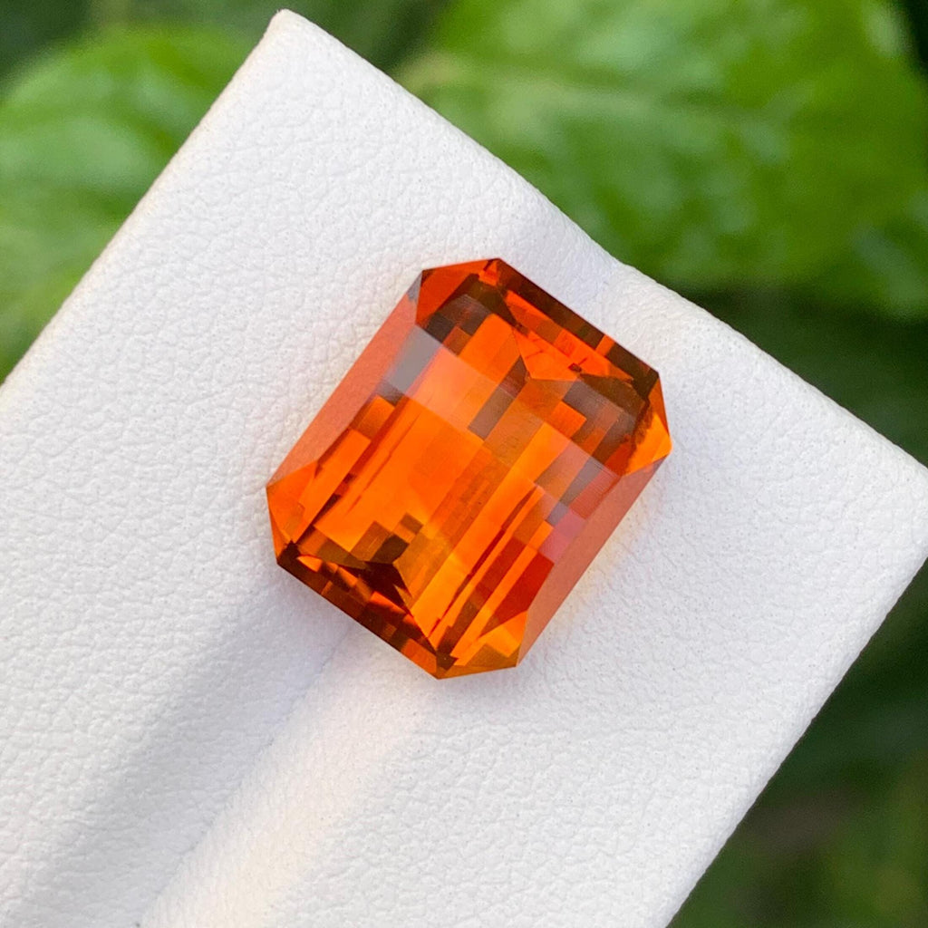 Pixel Cut Mandarin Citrine: 8.70 Carat Loose Gemstone
