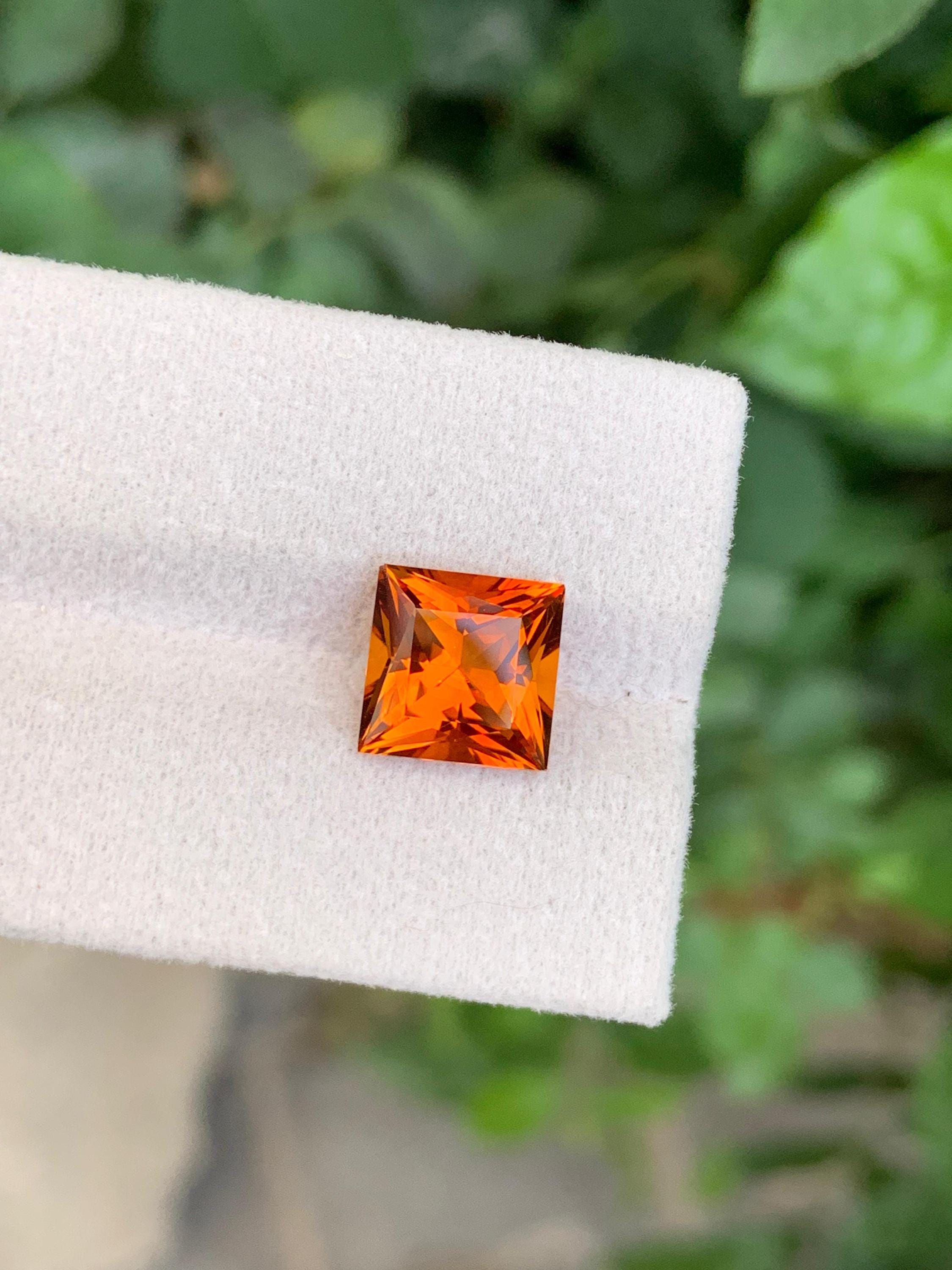 Mandarin Citrine Gemstone: 3.05 Carat Princess Cut, Loupe Clean