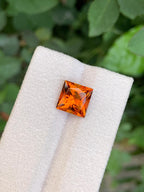 Mandarin Citrine Gemstone: 3.05 Carat Princess Cut, Loupe Clean
