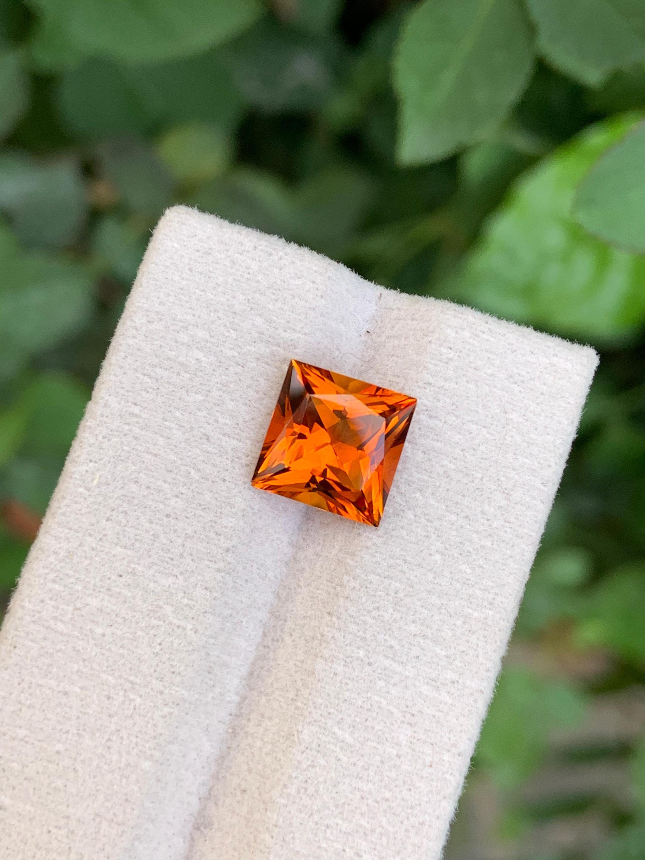 Mandarin Citrine Gemstone: 3.05 Carat Princess Cut, Loupe Clean
