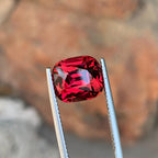 Strawberry Red Garnet Stone: Faceted Cushion Cut, Tanzania Origin