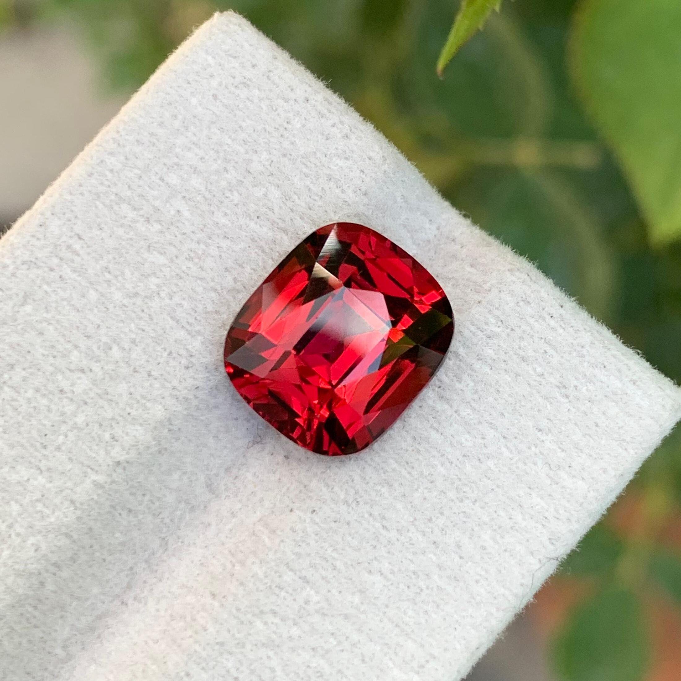 Strawberry Red Garnet Stone: Faceted Cushion Cut, Tanzania Origin